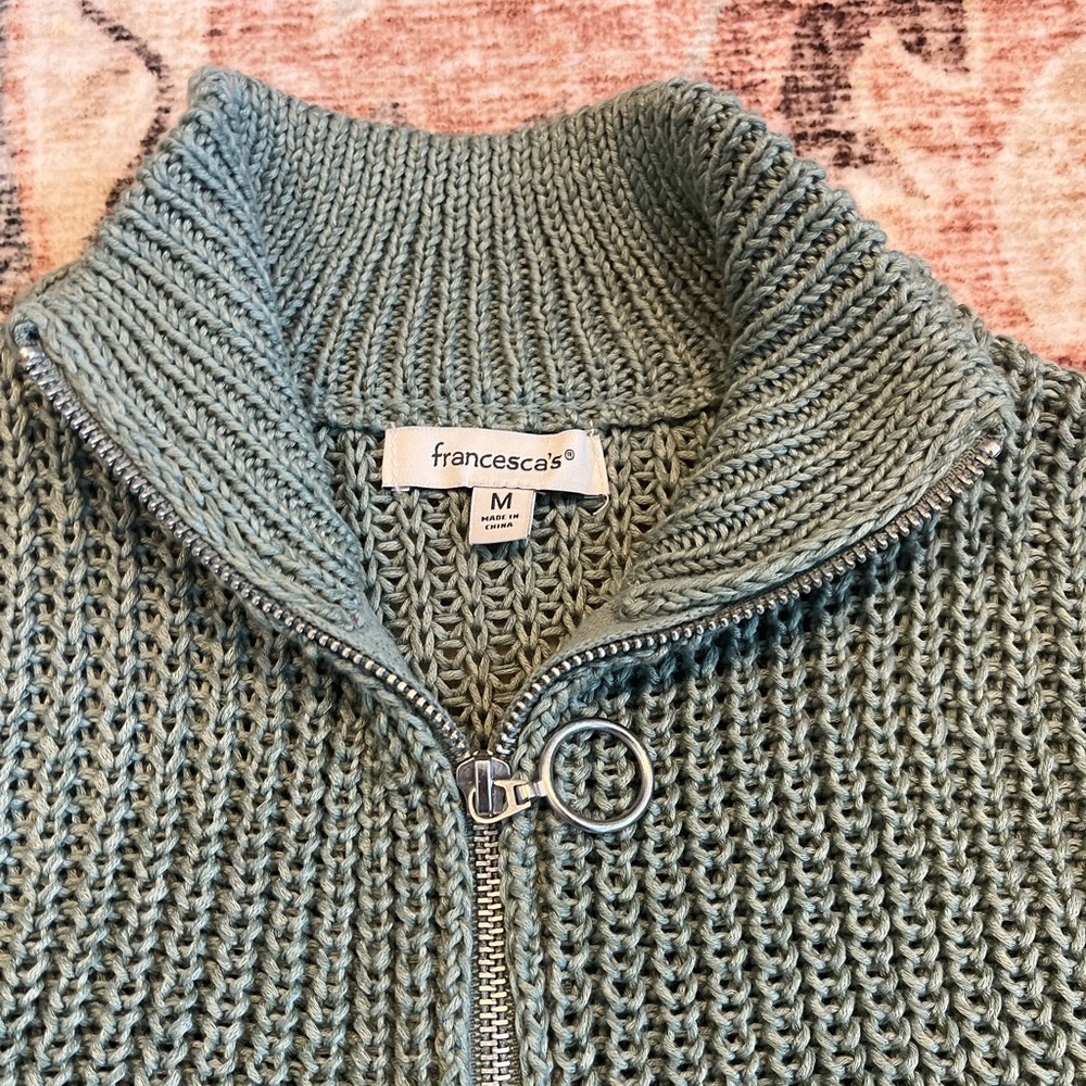 Francesca's Michele Zip Pull Over Green‎ Women’s Medium - Picture 3 of 6